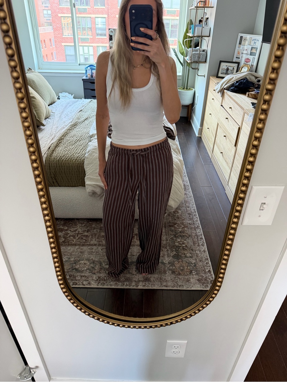Zara Striped Drawstring Lounge Pants - Brown/White